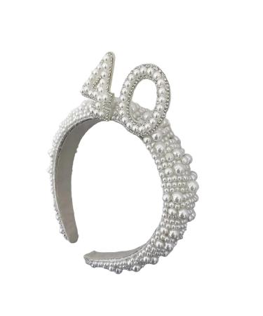 Generic 40th PEARL BIRTHDAY HEADBAND- Birthday Headpiece Its My 30th Birthday Tiara Crown Girl Women Rhinestone Birthday Headband Birthday Party Supplies