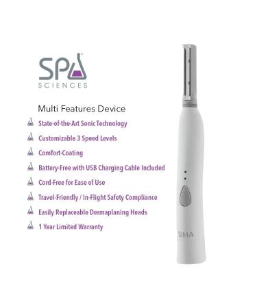 Spa Sciences SIMA Dermaplaning Tool - 2-in-1 Facial Exfoliation & Hair Removal System - Rechargeable Pink - Anti-Aging - 3 Speeds - Buy Online on GoSupps.com