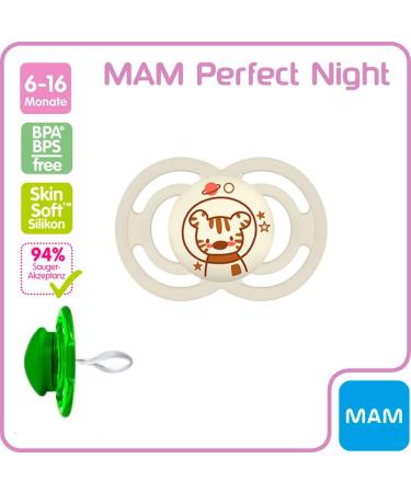 MAM Perfect Night Skin Soft Silicone Pacifier Set - Bright 6-16 Months 4 Pack with Fairy Tale Friends & 2 Sterilizer Transport Boxes - International Shipping Available - Buy Online on GoSupps.com