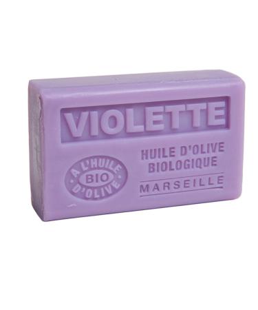 Savon de Marseille - Nourishing French Soap Made With Pure Organic Olive Oil and Shea Butter - Violet Fragrance - 125 Gram Bar