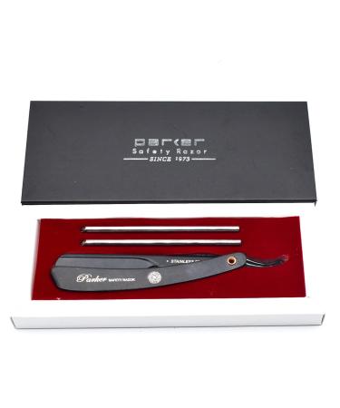 Parker Adjustable Stainless Steel Barber Razor with Black Handle - 3 Blade Inserts for Customized Shave - Includes 5 Parker Razor Blades - Buy Online on GoSupps.com