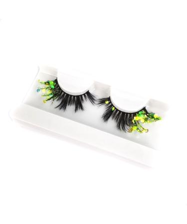 Colored Eyelashes 5D False Eyelashes with Glitter Fake Mink Eyelashes Wispies Fluffy Colored Eyelashes Dramatic Strip Eyelashes for Christmas Cosplay Costumes Fake Eyelashes Type 7