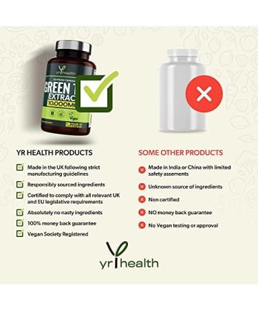 Vegan Green Tea Extract Capsules 10,000mg - Metabolism Booster for Weight Loss - 60 Vegan Capsules - UK Made by YrHealth - Buy Online on GoSupps.com