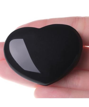 Xianvxi 1.8 "Black obsidian medicinal crystals big heart love crystal palm stone reiki crystal gemstone valine day gifts for you worry stones for fear to alleviate black and black obsidian