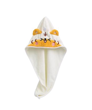 Microfiber Hair Towel Kawaii Tiger Hair Drying Towel with Button Elastic Hair Towel Wrap Microfiber Hair Towel Dry Hair Hat Bath Hair Cap for Home Bathroom Beige