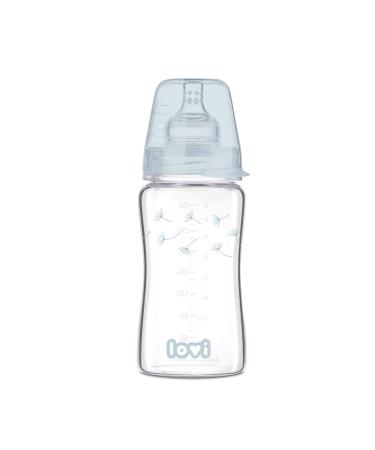 LOVI Anti-Colic Glass Baby Bottle with Dynamic Teat, 250 ml, 3+ Months, SUPER Ventilation System, Reflex Protection