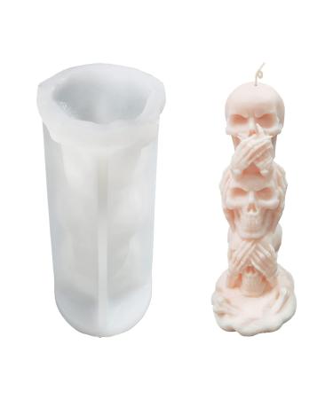 3D Skull Candle Mold Column Halloween Silicone Resin Mold for Aromatherapy Candles Resin Casting Homemade Wax Making Polymer Clay DIY Craft