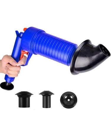 Drain Clog Remover Blue Drain Clog Remover with 4 Suction Cups High Pressure Exhaust Bathroom Kitchen Clogged Pipe Tub Cleaning Blue
