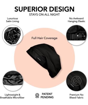 Hairbrella Satin Lined Sleep Cap for Women - Adjustable Silk Bonnet Black Classic - Buy Online on GoSupps.com