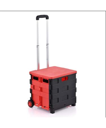 Foldable Cart Two-Wheeled Collapsible Handcart with Blue Lid Rolling Utility Cart with seat Heavy Duty Lightweight