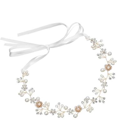 Lurrose Pearl Rhinestone Hair Hoops Princess Wedding Ribbon Headpiece Crystal Headwear Pearl Hair Decorations for Bride - Buy Online on GoSupps.com