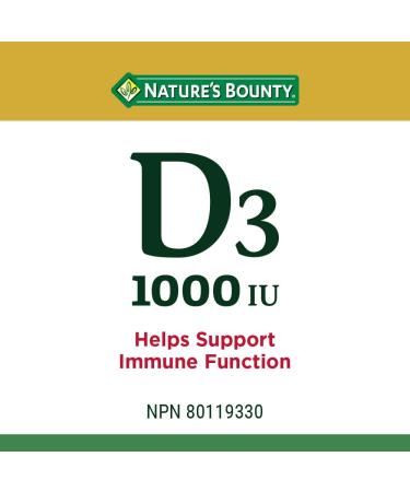 Nature's Bounty Vitamin D3 1000IU Supplement Helps Maintain Immune Function Bones and Teeth 250 Softgels - Buy Online on GoSupps.com