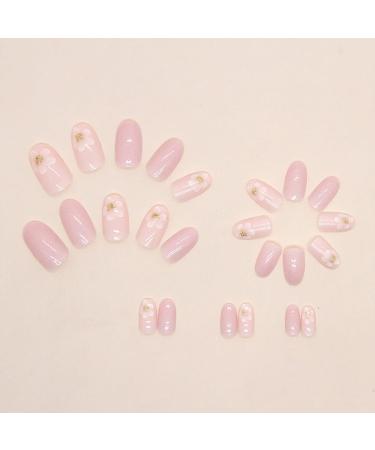 SINLOV Flower Oval False Nails Glossy Press on Nails French White Fake Nails Ballerina Acrylic Full Cover Fake Nails for Women and Girls - Buy Online on GoSupps.com