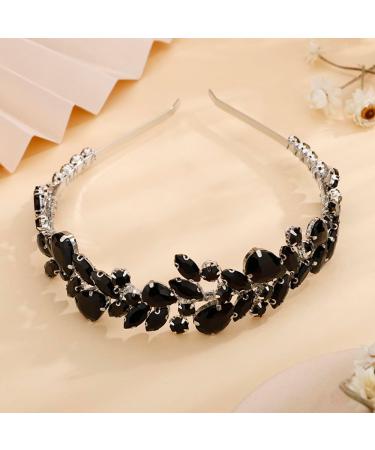 Kercisbeauty Black Rhinestones Beads Crown Women Girls Halloween Tiara Wedding Bridal Hair Piece Handmade Jewelry for Banquet Prom - Buy Online on GoSupps.com