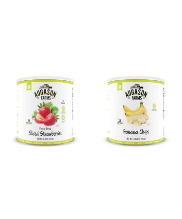 Augason Farms Freeze Dried Sliced Strawberries 6.4 oz #10 Can Strawberries + Banana Chips 2 lbs