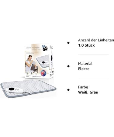 Sinnlein Fleece Heating Pillow 42x32 cm | T V S d GS Approved | Electric Heat Pillow with Auto Shut-Off | 6 Temperature Settings | Washable Digital Display - Gray - Buy Online on GoSupps.com