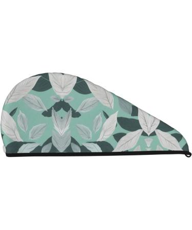 Mint Gray Leaves Coral Velvet Hair Cap | Quick-Dry Hair Towel Wrap for Travel & Home | Ideal for Women & Men - Buy Online on GoSupps.com