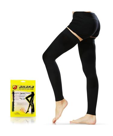 Ailaka Thigh High 20-30 Mmhg Medical Compression Stockings for Women Men Compression Leg Sleeves for Varicose Veins Edema Leg Pain Swollen Feet Post-Surgery Medium (1 Pair) Black (Footless)