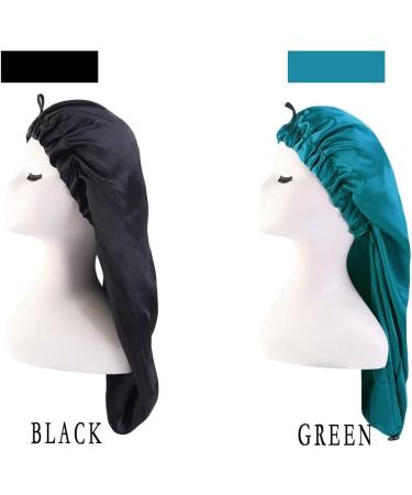 Ladaypoa Long Satin Hair Hood | 2-Piece Silky Sleeping Cap for Women | Extra Large Black & Green Satin Sleeping Hat - Buy Online on GoSupps.com