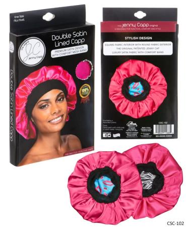 The Original Jenny CAPP Double Satin Cap Reversible Satin Bonnet for Sleeping Comfort Fit Band Luxury Satin Sleep Cap Fuchsia