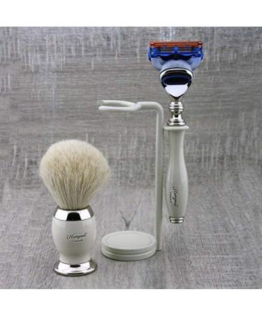 Traditional Ivory Color Razor Set for men 3 pieces of pure white shaving brush roof hair razor razor brush for razor and brush perfect for wet shaving