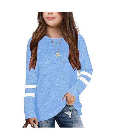 WHVFSSG Teen Girls Tunic Tops Soft Striped Long Sleeve T-Shirt Casual Loose Crewneck Pullover Sweatshirt for Girls 1-blue 12-13 Years