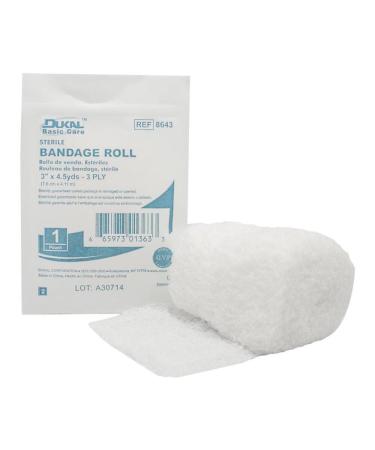 Dukal DUK 8643 Basic Care Bandage Roll 3-ply Sterile 3" Width 4.5 Yards Length (Pack of 96)