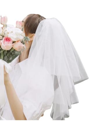 xbiez Pearl/Bowknot Long Tulle Marriage Bridal Veil with Fix Hair Comb/Clip for Marriage Wedding Celebration Party Headpieces Two layer plain B