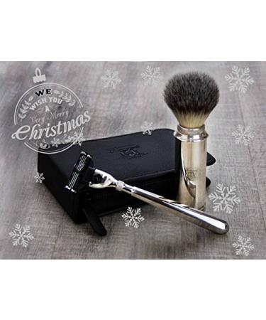 Classic Men's Travel Shaving & Grooming Set With 3 Edge Razor and Synthetic badger Hair Shaving Brush Perfect Set