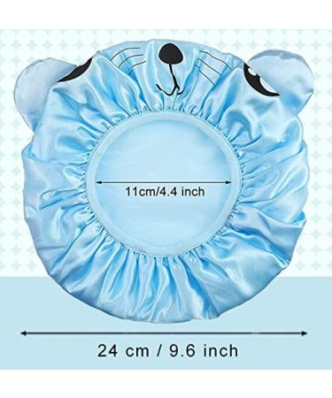 Satin Waterproof Kid Shower Cap & Sleep Bonnet Set - 4 Blue Pieces for Baby, Toddler, Child - Buy Online on GoSupps.com