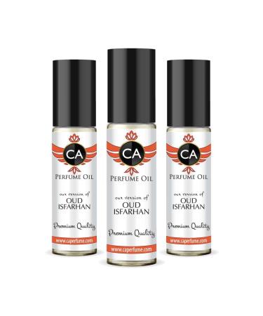 CA Perfume Impression of Christian D. Oud Isfarhan For Women & Men Replica Fragrance Body Oil Dupes Alcohol-Free Essential Aromatherapy Sample Travel Size Long Lasting Attar Roll-On 0.3 Fl Oz-X3