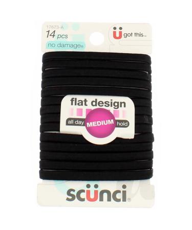 Scunci No-Damage Black Hair Ties | Flat Design All Day Hold 14-Pcs pPack (1-Pack)