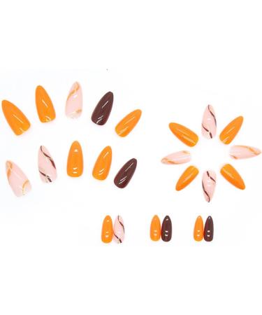 JUSTOTRY 24 Pcs Glitter Swirl Stiletto False Nails - Short Orange French Press on Nails with Nail Glue - Almond Stick on Nails for Women - Buy Online on GoSupps.com