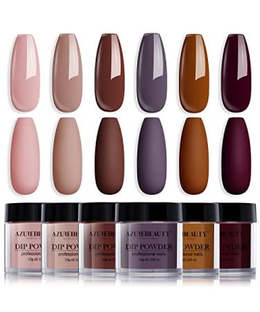 AZUREBEAUTY Nail Dip Powder Set, 6 Pcs Dark Brown Color Fall Dipping Powder Nail French Manicure DIY Salon Home Gifts for Women, No Need Nail Lamp Cured HC-Caramel coffee