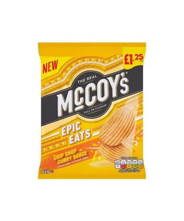 McCoys Epic Eats Chip Shop Curry Sauce Crisps 65g (40 Bags x 65g) 65 g (Pack of 1)