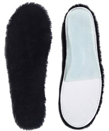 Black Sheepskin Insoles Women's Premium Think Wool Fur Fleece Inserts Cozy & Fluffy 7 Women US 7 B(M) Black