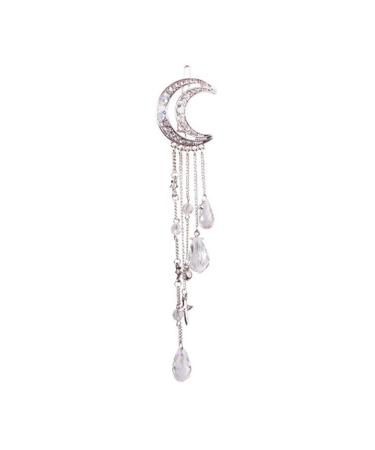 timeracing Fashion Women Girl Retro Moon Rhinestone Tassel Beads Dangle Hairpin Hair Clip Bridal Jewelry Hair Accessory (Silver)