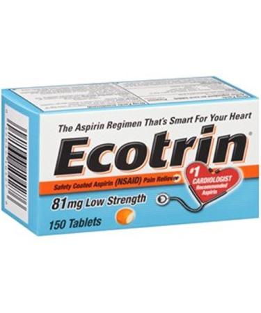 Ecotrin 81 mg Safety Coated Enteric Aspirin Low Strength Tablets 150 ea (Pack of 8) by Ecotrin