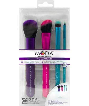 MODA Royal & Langnickel Full Size Complete 5pc Makeup Brush Set with Pouch Includes - Multi-Purpose Powder Angle Foundation Domed Shadow and Angle Liner Brushes Multicolor - Buy Online on GoSupps.com