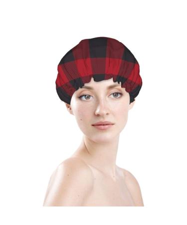 Moslion Classic Plaid Shower Cap - Red Black Gingham Buffalo Check Tartan Stripe | Large Reusable Double Layer Bath Cap for Stylish Hair Protection - Buy Online on GoSupps.com