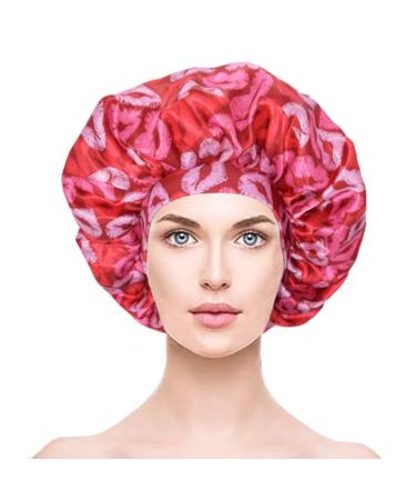 Jhywell Satin Bonnet XL extra large sleeping cap - double -layer with pink lining soft rubber band for women Curly hair unit size design 2