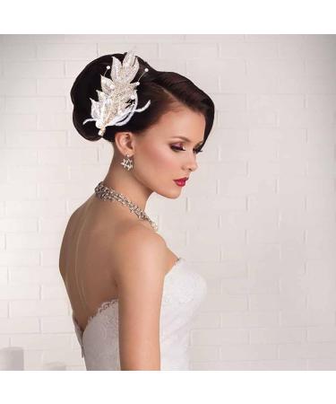 Bridal Wedding Headband Hair Vine Headdress Pearl Feather Hair Piece Hair Pin Wedding Hair Accessories for Bride Hair Clips for Prom Party - Buy Online on GoSupps.com