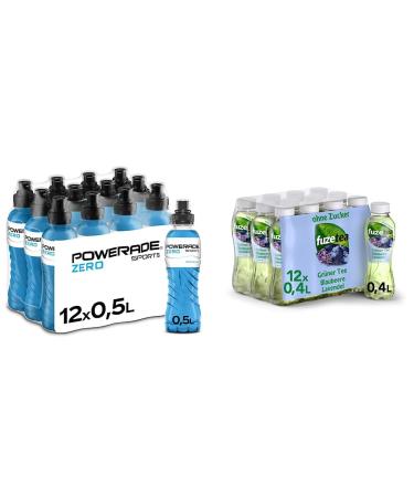 Powerade Sports Mountain Blast Zero & Fuze Tea green tea blueberry lavender - extraordinary fusion made of green tea and fruity blueberry taste - tea from sustainable cultivation - (12 x 400 ml) bundle with green tea blueberry (12 x 400 ml)