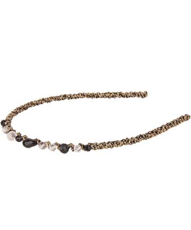 Women's Rhinestone Headband Alice Hair Band Black and Gold Thread Twined - Black - Buy Online on GoSupps.com