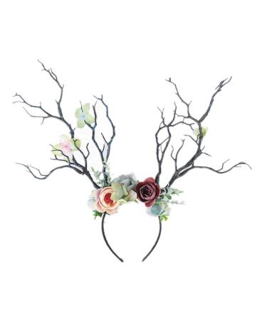 Chronstyle Christmas stirring elk holy hair -bearing antlers christmas deer ancillary headband girl women cute hair hoop with flowers headpiece headware for carnival party unit size marine