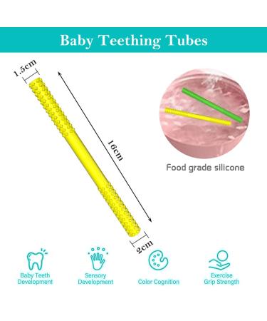 Baby Bite Tube - Silicone Chewing Toys for Sensory Exploration & Tooth Relief | 2 Pack (Yellow & Green) - International Shipping - Buy Online on GoSupps.com