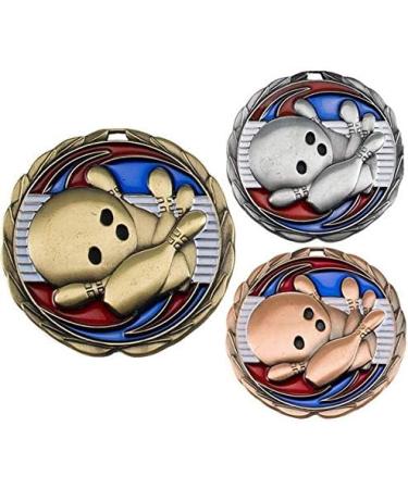 Decade Awards Bowling Color Medal - 2.5 Wide Tournament Medallion with American Flag Ribbon - GOLD - Buy Online on GoSupps.com