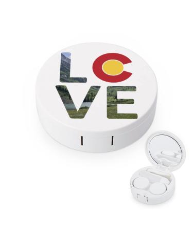 Love Colorado Round Case For Contact Lens Kit Storage Box with Mirror Printed