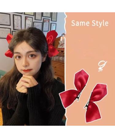 Red Black Bow Satin Ribbon Hair Clips for Women and Girls - Set of 3 Pairs - Buy Online on GoSupps.com