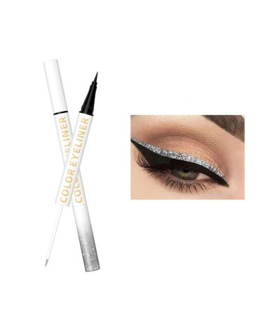UOCK Double Ended Eyeliner Set - Black & Metallic Liquid Eyeliner Glitter Eyeliner Liquid Sparkling Eyeshadow Waterproof Glowing Eye Makeup Set (03Silver)